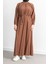 Reglan Kol Fırfır Detaylı Elbise - Taba 1