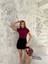 Kadın Yeni Sezon Bordo Kısa Kollu Bisiklet Yaka Bodycon Basic Viskon Yumuşak Dokulu Örme Bluz 2