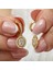 Gümüş Gold Oval Taşlı Sallantılı Küpe 1