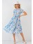 Kadın Desenli Kısa Kol Elbise 2558 - Mavi 2