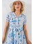 Kadın Desenli Kısa Kol Elbise 2558 - Mavi 5