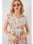 Kadın Desenli Kısa Kol Elbise 2558 - Krem 5