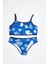 Kız Çocuk Bikini Takımı Ince Askılı Mavi Yonca Desen 1