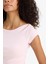 Slim Fit Dar Kesim Kayık Yaka Fitilli Kaşkorse Kısa Kollu Tişört F5015AX25SM 8