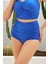 Bikini Altı Yüksek Bel Toparlayıcı Saks Mavisi Büzgülü 1
