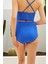 Bikini Altı Yüksek Bel Toparlayıcı Saks Mavisi Büzgülü 3
