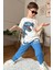 Erkek Çocuk Dinazor Digital Baskı ve Yazı Detaylı T-Shirt Mavi Eşofman Takım 2