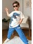 Erkek Çocuk Dinazor Digital Baskı ve Yazı Detaylı T-Shirt Mavi Eşofman Takım 3