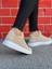 J047 Bağcıklı Ortopedik Taban Süet Günlük Erkek Spor Sneaker Ayakkabı Bt Bej 2