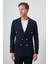 Erkek Lacivert Trend Kruvaze Slim Fit Sivri Yaka Takım Elbise 1