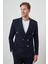 Erkek Lacivert Trend Kruvaze Slim Fit Sivri Yaka Takım Elbise 3