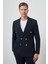 Erkek Lacivert Trend Kruvaze Slim Fit Sivri Yaka Takım Elbise 4