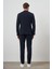 Erkek Lacivert Trend Kruvaze Slim Fit Sivri Yaka Takım Elbise 5