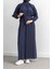 Reglan Kol Fırfır Detaylı Elbise - Lacivert 3