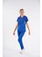 Saks Mavisi Dr. Greys Modeli Likralı Hemşire Forması Yarasa Kol Doktor Scrubs Hastane Takımı 4