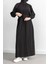 Reglan Kol Fırfır Detaylı Elbise - Siyah 3