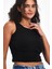 Fitilli Siyah Crop Halter Yaka Sıfır Kol Pamuklu 5'li Kadın Atlet MTLCB93 2