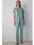 Mint Yeşili Lenna Çizgili Gömlek Yaka Pijama Takımı 1