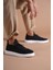 J112 Bağcıklı Ortopedik Taban Triko Erkek Spor Sneaker Ayakkabı Bt Siyah 1