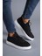 J112 Bağcıklı Ortopedik Taban Triko Erkek Spor Sneaker Ayakkabı Bt Siyah 5