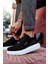 J040 Bağcıklı Ortopedik Taban Erkek Günlük Süet Sneaker Spor Ayakkabı Bt Siyah 2