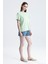 Yeşil Regular Fit Basic Kadın T-Shirt %100 Pamuk Yırtmaçlı Kısa Kol Bisiklet Yaka Düz Renk 3