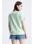 Yeşil Regular Fit Basic Kadın T-Shirt %100 Pamuk Yırtmaçlı Kısa Kol Bisiklet Yaka Düz Renk 5
