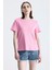 Pembe Regular Fit Basic Kadın T-Shirt %100 Pamuk Yırtmaçlı Kısa Kol Bisiklet Yaka Düz Renk 1