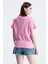 Pembe Regular Fit Basic Kadın T-Shirt %100 Pamuk Yırtmaçlı Kısa Kol Bisiklet Yaka Düz Renk 5