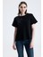 Siyah Regular Fit Basic Kadın T-Shirt %100 Pamuk Yırtmaçlı Kısa Kol Bisiklet Yaka Düz Renk 1