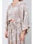 Bej Çiçek Desenli Keten Kimono & Pantolon Ikili Takım 3