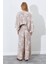 Bej Çiçek Desenli Keten Kimono & Pantolon Ikili Takım 4
