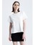 Beyaz Regular Fit Basic Kadın T-Shirt %100 Pamuk Yırtmaçlı Kısa Kol Bisiklet Yaka Düz Renk 1