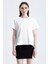 Beyaz Regular Fit Basic Kadın T-Shirt %100 Pamuk Yırtmaçlı Kısa Kol Bisiklet Yaka Düz Renk 3