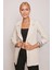 Yakalı Cepli Uzun Kol Katlamalı Blazer Kumaş Ceket-Taş 1