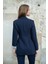 Yakalı Cepli Uzun Kol Katlamalı Blazer Kumaş Ceket-Lacivert 4
