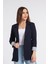 Yakalı Cepli Uzun Kol Katlamalı Blazer Kumaş Ceket-Lacivert 5