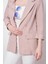 Yazlık Likrasız Keten Kumaş Yakalı Cep Kapaklı Oversize Blazer Ceket-Taş 5