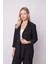Kadın Ipeksi Dokulu Modal Kumaş Yakalı Cep Kapaklı Oversize Salaş Blazer Ceket-Siyah 4