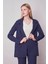 Kadın Yakalı Cep Kapaklı Uzun Kol Hafif Likralı Kumaş Oversize Blazer Ceket(Pantolonu Jument 40075)-LACIVERT 4