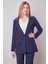 Kadın Yakalı Cep Kapaklı Uzun Kol Hafif Likralı Kumaş Oversize Blazer Ceket(Pantolonu Jument 40075)-LACIVERT 5