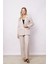 Kadın Yakalı Cep Kapaklı Uzun Kol Hafif Likralı Kumaş Oversize Blazer Ceket(Pantolonu Jument 40075)-TAŞ 2