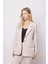 Kadın Yakalı Cep Kapaklı Uzun Kol Hafif Likralı Kumaş Oversize Blazer Ceket(Pantolonu Jument 40075)-TAŞ 4