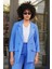 Kadın Ipeksi Dokulu Modal Kumaş Yakalı Cep Kapaklı Oversize Salaş Blazer Ceket-Indigo 3