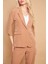 Yakalı Tek Düğmeli Kapri Kollu Kolu Yırtmaçlı Hafif Likralı Kumaş Blazer Ofis Ceket-Camel 5