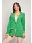 Yakalı Kolu Katlamalı Cep Kapaklı Salaş Boyfriend Oversize Hafif Likralı Kumaş Blazer Ceket-Yeşil 1