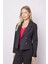 Kadın Yakalı Flato Cepli Uzun Kol Kruvaze Anvelop Hafif Likralı Kumaş Blazer Ceket-Siyah 4