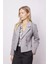 Kadın Yakalı Flato Cepli Uzun Kol Kruvaze Anvelop Hafif Likralı Kumaş Blazer Ceket-Gri 2