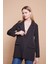 Yakalı Kolu Katlamalı Cep Kapaklı Salaş Boyfriend Oversize Hafif Likralı Kumaş Blazer Ceket-Siyah 4
