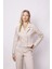 Kadın Yakalı Flato Cepli Uzun Kol Kruvaze Anvelop Hafif Likralı Kumaş Blazer Ceket-Bej 2